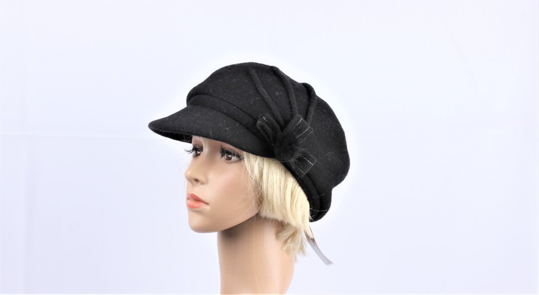 Headstart wool felt cap w pleats,flower black Style : HS/1411 image 0